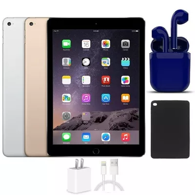 Restored Apple iPad Air 2 9.7-inch 32GB Wi-Fi Only Bundle: USA Essentials Bluetooth/Wireless Airbuds, Case, Rapid Charger By Certified 2 Day Express (Refurbished)