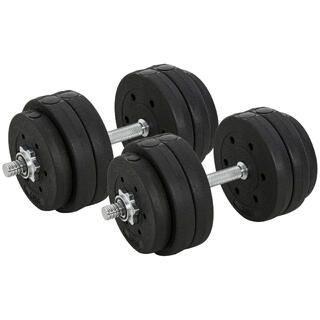 HOMCOM HOMCOM Set di 2 Manubri Pesi da 30kg Totali con 12 Dischi in Acciaio e Plastica