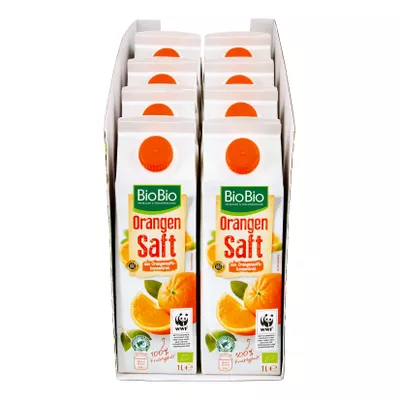 BioBio Orangensaft 1 Liter, 8er Pack