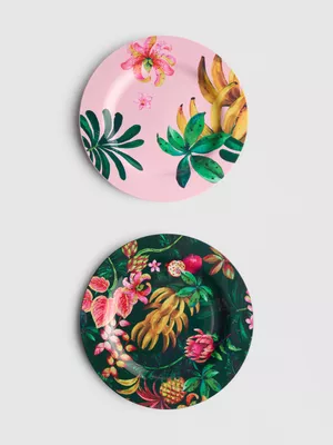 Pack de 2 platos llanos con frutas tropicales