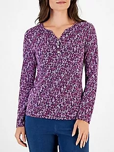 Petite Fern Folly Printed Long-Sleeve Henley Top