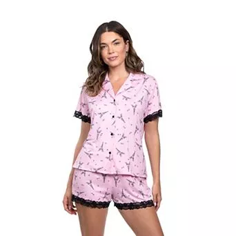 Women's Lilac+London Print 2 pc Pajama Top & Pajama Shorts Set