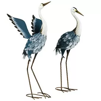 Outsunny 2 pc Heron Garden Statues, Metal Yard Art Bird Sculptures, White