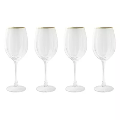 Thyme & Table 4-Pack Scalloped Wine Glass Set with Gold Rim