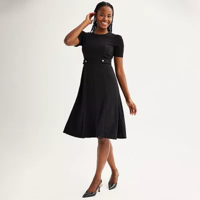 Women's London Times Solid Side Tab Fit & Flare Dress