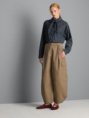 Camisa en mezcla de algodón a cuadros con lazo