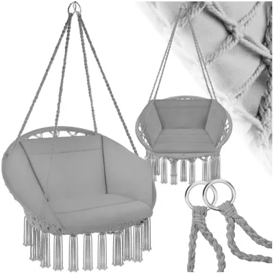 tectake® Hängesessel, mit Sitz- und Rückenpolster, große Zierquasten, 80 x 72 x 125 cm