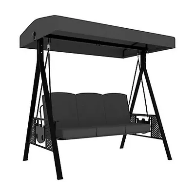 Veikous 3-Person Metal Patio Swing Chair With Converting Canopy Porch Swing With Cushion and Side Trays