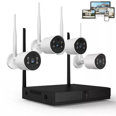 TOPVISION 4pcs Wired Security Camera System, 8CH 3MP NVR, 1080P Surveillance Cameras with Color Night Vision, IP66 Waterproof, Indoor/Outdoor, Wireless Wi-Fi APP Control, No HDD