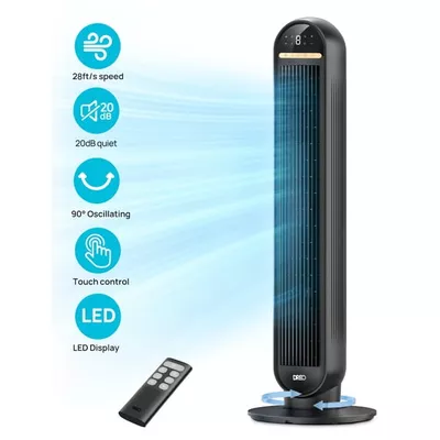 DREO 36" Tower Fan, 20dB Ultra Quiet Fans for Home, 8 Speeds & 4 Modes,  28ft/s Powerful Airflow, 90° Oscillating Standing Fan with Remote, 8H Timer, 2026 New Upgraded