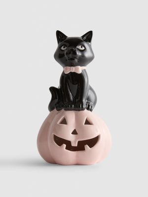 Adorno LED de calabaza con gato