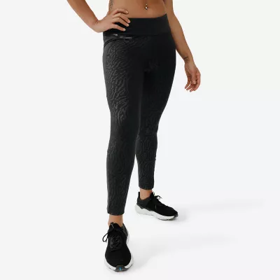 KALENJI Lauftights lang Damen - Warm+ schwarz mit Motiv