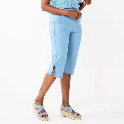 Women's Croft & Barrow® Lattice-Hem Pull-On Mid-Rise Skimmer Jeans