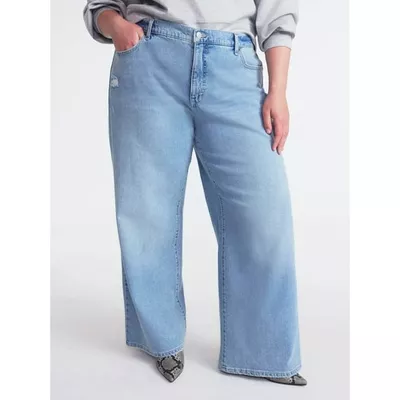 Scoop Women’s and Women’s Plus Baggy Wide Leg Jeans, Sizes 0-26