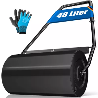 KESSER® Rasenwalze Metall mit Handschuhen Handwalze Rasenroller Gartenwalze Ackerwalze Walze befüllbar mit Wasser oder Sand