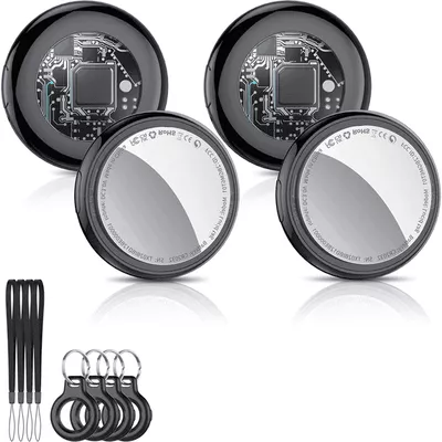 Bluetooth Tracker, Smart Air Tracker Tags-4 Pack, Key Finder and Item Locator Works with Apple Find My (iOS Only), with Protective Case/Key Ring/Lanyard, Tracker Tag for Keys/Luggage/Wallet, etc.