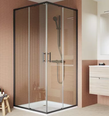 MAMPARA DE DUCHA ANGULAR CORREDERA ROCA VICTORIA PLUS 80cm NEGRA