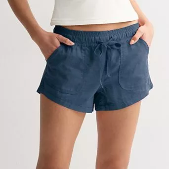 Juniors' SO® Low Rise Pull On Linen Shorts
