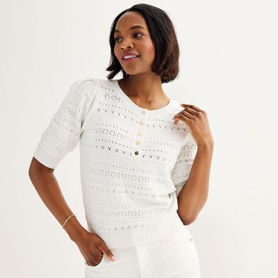 Women's Draper James Puff Sleeve Henley Sweater