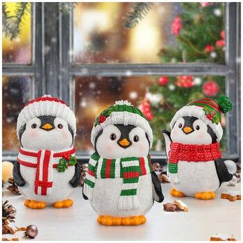 Holiday Penguin Statue Set 30.5cm x 3 Piece