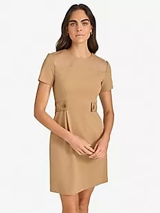 Faux Leather-Trim Crepe A-Line Mini Dress