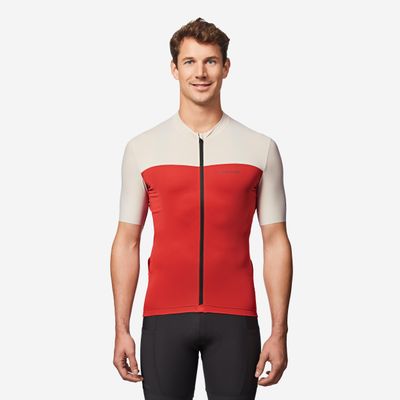 Radtrikot Rennrad kurzarm Sommer Slimfit Endurance 2 Herren Rot/Beige