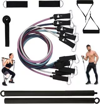 HEAD Kit allenamento 46 kg con 5 fasce elastiche, barra, manopole, ancoraggio porta