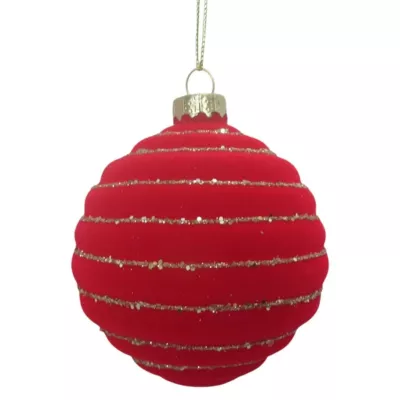 Julekugle, Ø8 cm, rød/guld