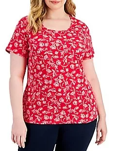 Plus Floral-Print Scoopneck T-Shirt