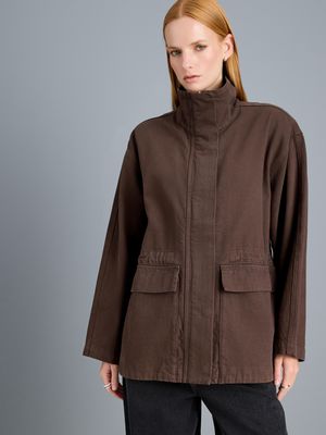 Chaqueta de lona de algodón con cuello chimenea