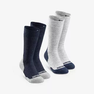 QUECHUA Calze calde montagna bambino SH100 MID blu e grigie | 2 paia