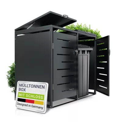 Juskys Mülltonnenbox Arel 2er - Metall Gartenbox für Mülltonnen - Aufbewahrungsbox Anthrazit