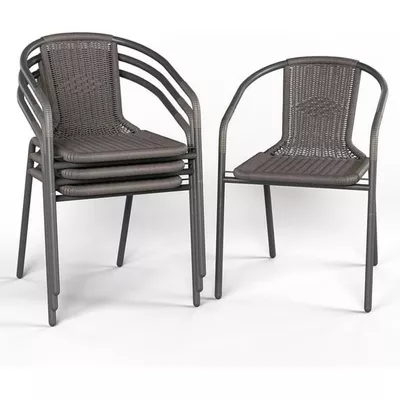 ELPOSUN Outdoor Dining Chairs Set of 4, Wicker Patio Chairs with Metal Frame, Rattan Indoor-Outdoor Chairs for Bistro, Deck, Backyard, Porch, Restaurant Stack Chair 4 Pack （Gray）