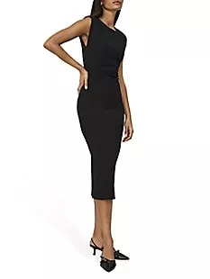 Extended Shoulder Sheath Midi Dress