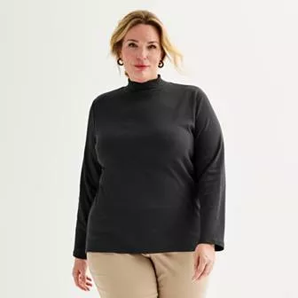 Plus Size Croft & Barrow® Essential Long-Sleeve Mockneck Top