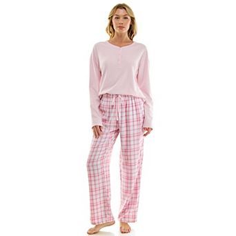 Women's Croft & Barrow® Henley Waffle Top & Flannel Pajama Bottoms Set