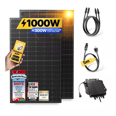 Balkonkraftwerk 1000W/800W Solaranlage Steckerfertig WIFI Komplettset Photovoltaik Anlage 800W, Kabellänge: 5m