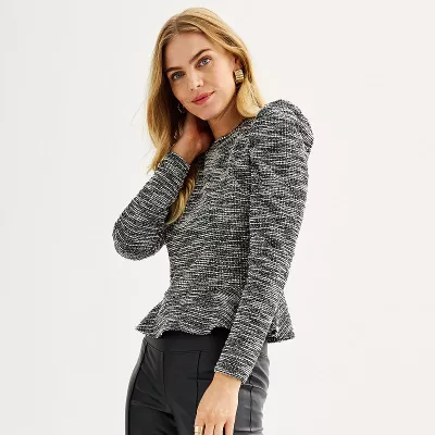 Women's Nine West Textured Long Sleeve Peplum Top