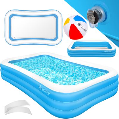 KESSER® Aufblasbarer Pool Familienpool für Kinder und Erwachsene Gartenschwimmbad Familienschwimmbad Sommer Planschbecken Füllmenge Kinderfreundlich Entwässerungslöcher