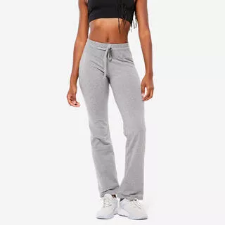 DOMYOS Pantaloni donna fitness COMFORT+ 500 regular cotone leggero grigi melange
