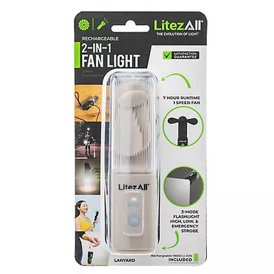 LitezAll Rechargeable Pocket Fan with Flashlight