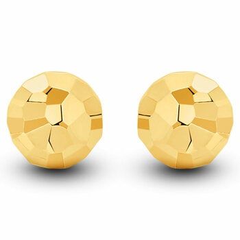 18K Yellow Gold Diamond Cut Ball Stud Earrings