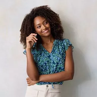 Women's LC Lauren Conrad Ruffle V-Neck with Trim Top