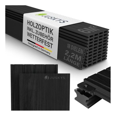 Juskys WPC Terrassendielen 6 m² – 220 cm Dielen, wetterfest inkl. Unterkonstruktion – Anthrazit