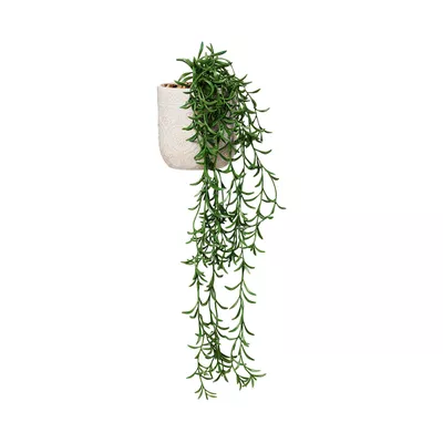 Faux Greenery In Embossed Pot Mustard/Off White