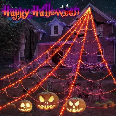 GVDV Halloween Decorations Outdoor, 250 LED Halloween Giant Spider Web Lights, 16.4ft, Outdoor Yard Haunted House Decor
