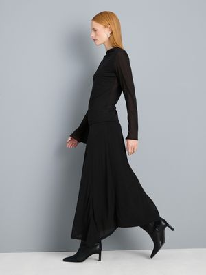 Falda midi asimétrica de punto de malla