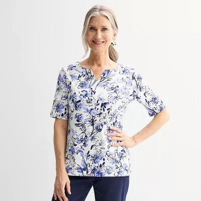 Women's Croft & Barrow® Elbow-Sleeve Splitneck Top