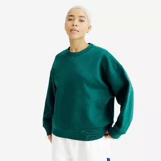 DECATHLON Felpa donna ELEMENTALS girocollo oversize pesante verde