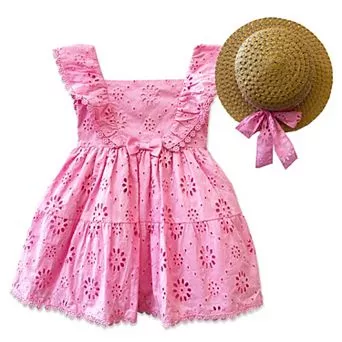 Baby & Toddler Girl Blueberi Boulevard Eyelet Dress & Hat Set